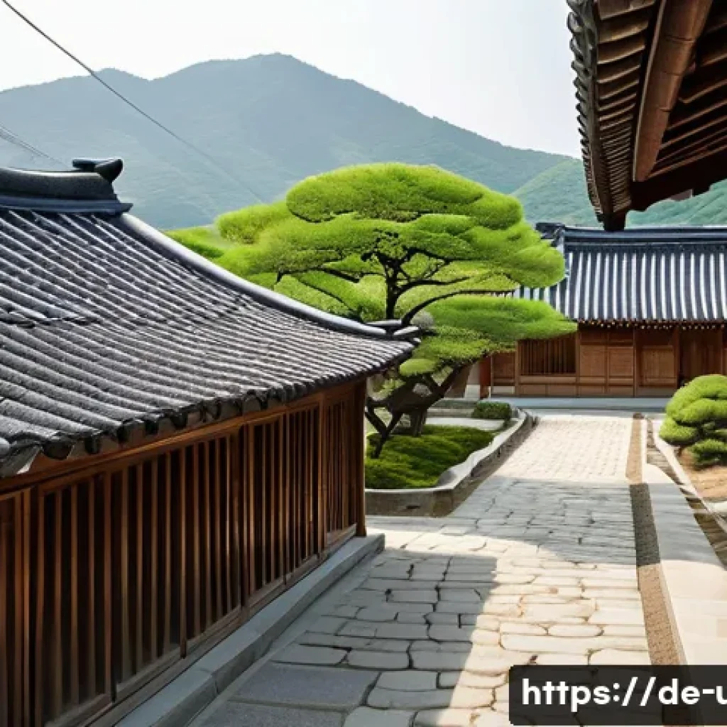 한국 전통 도서관 건축 사례 - **Prompt 1: Serene Hanok Village with Baesanimsu Principle**
    "A wide-angle, panoramic view of a ...