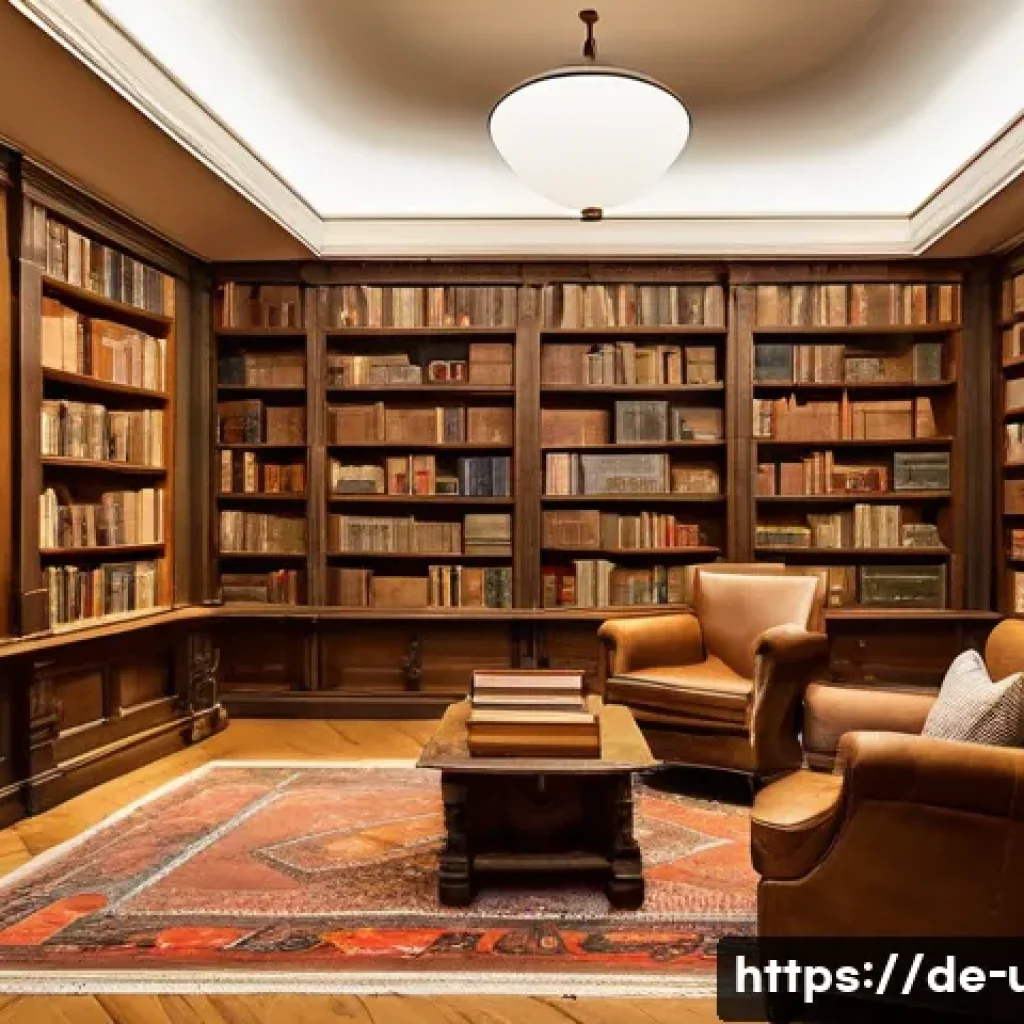 테마 도서관 창업 아이디어 - A cozy thematic library interior focused on local German history, featuring rustic wooden bookshelve...