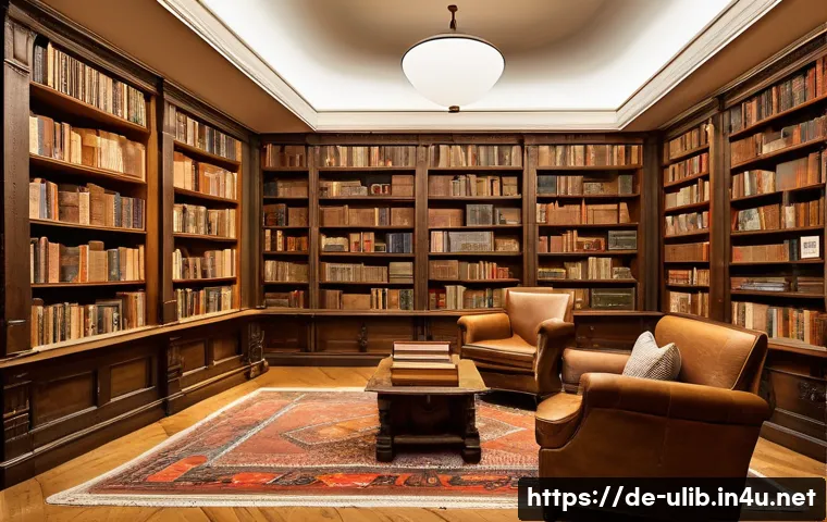 테마 도서관 창업 아이디어 - A cozy thematic library interior focused on local German history, featuring rustic wooden bookshelve...