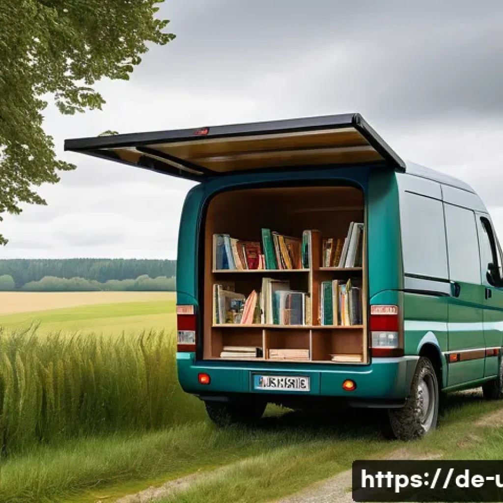 이동식 도서관 운영법 - A compact, rugged all-wheel-drive vehicle designed for a mobile library operating in rural Germany, ...
